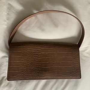 Brown Croc Embossed Shoulder Bag